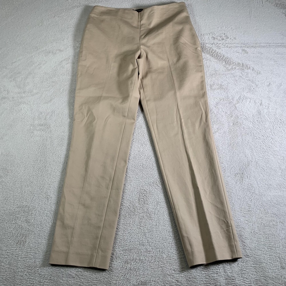 Vince Camuto Pants Womens 4 Beige Side Zip Slim Straight Leg Cotton Stretch